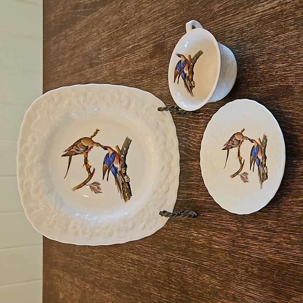 Alfred Meakin England Passenger Pigeon #62 Square Luncheon Plate, Cup and Saucer